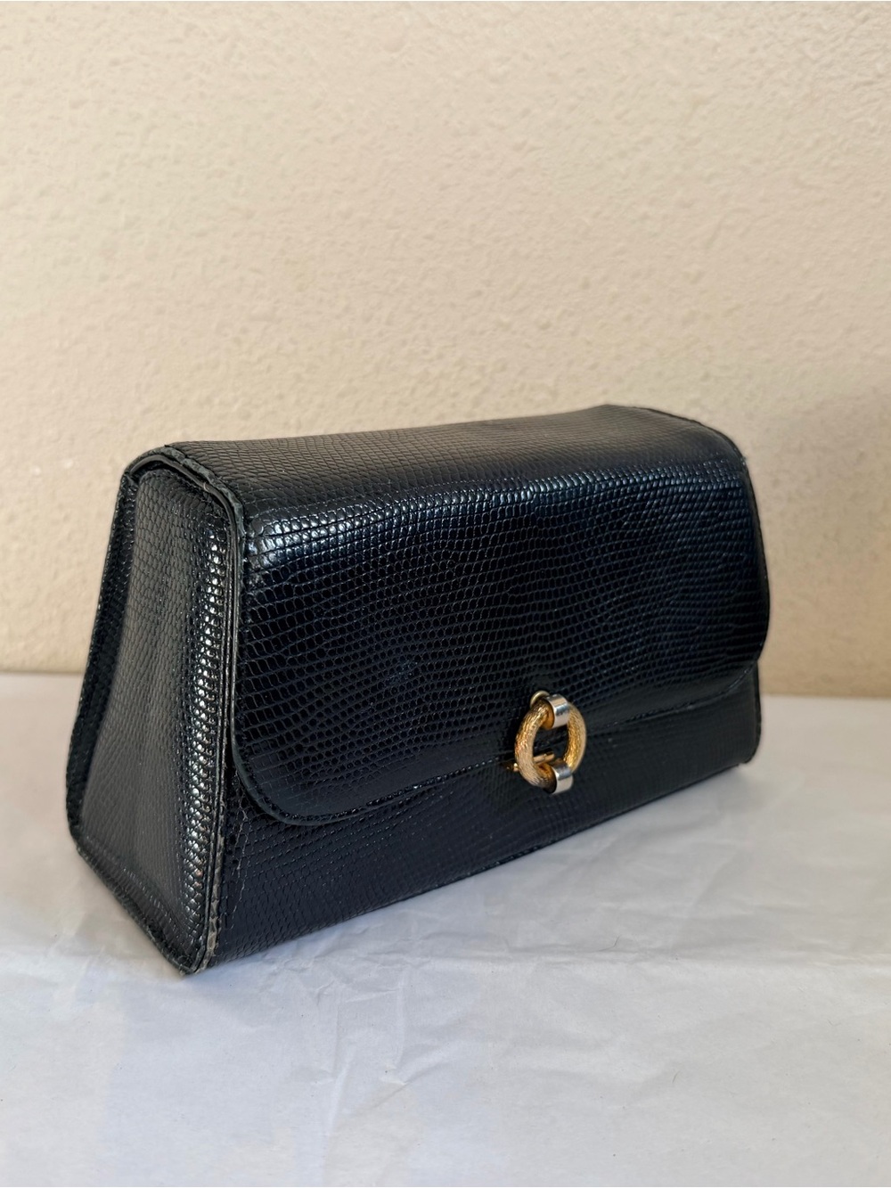 Vintage Rendl Original Black Reptile Embossed Leather Clutch Purse Coin Purse